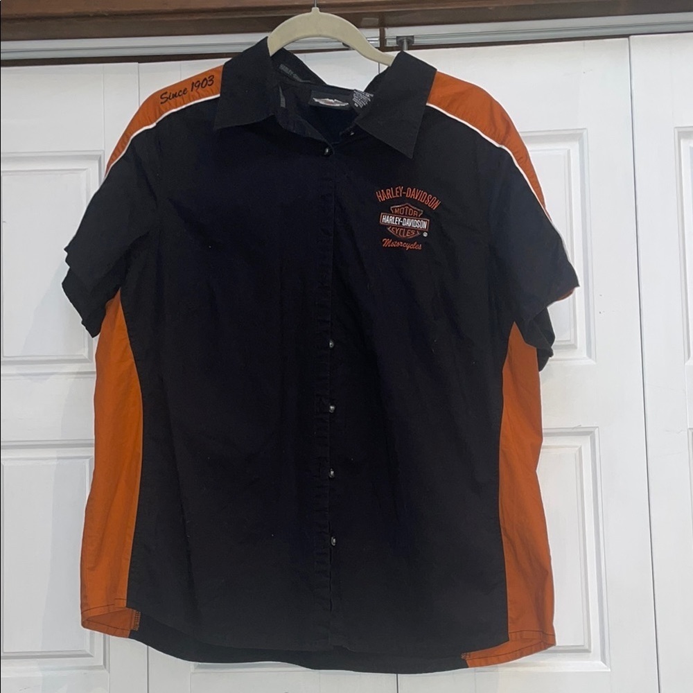 Harley-Davidson Casual Black and Orange Button Down Shirt